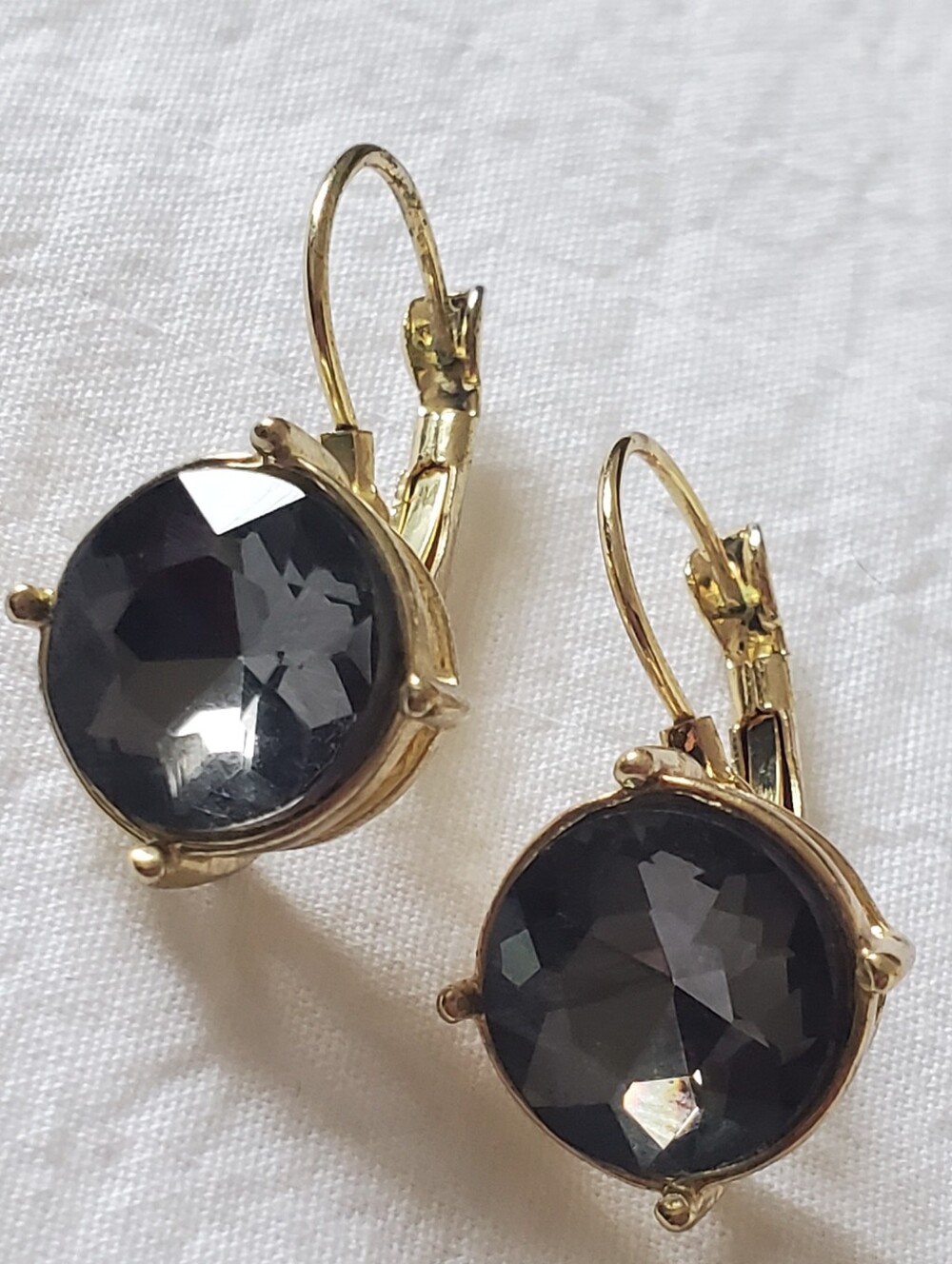 Smokey Grey Gemstone Gold-tone Leverback Earrings
